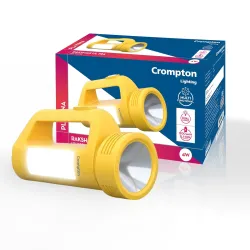 Crompton Rakshak Ultra 4W LED Torch Light | Dual Mode Torch & Lantern | Rechargeable Li-Ion Battery | USB-C Fast Charging | Upto 11 Hours Backup | Compact Emergency Torch | 1 Year Warranty