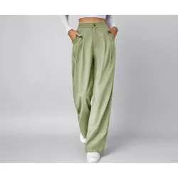 KOTTY Womens High Rise Cotton Blend Straight Fit Cross Pocket Solid Trousers