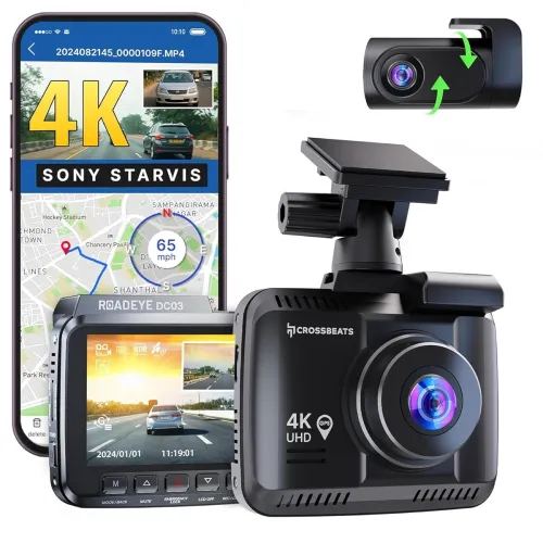 Image of Crossbeats RoadEye 3.0 4K UHD 8MP Dash Camera for Car Front and Rear| Sony STARVIS IMX335 Sensor|