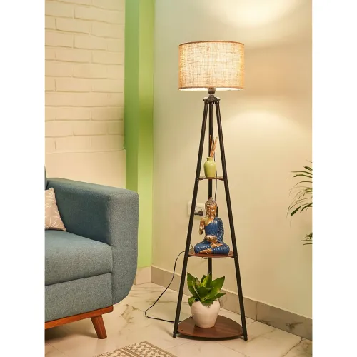 Image of Crosscut Furniture LED Tripod Floor Lamp with 3 Shelves
