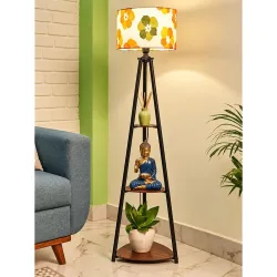 Crosscut Furniture LED Tripod Floor Lamp with 3 Shelves, Fresh Flower, Yellow