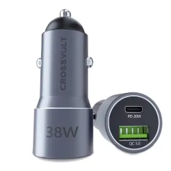 CROSSVOLT 38W Fast Car Charger Adapter with Dual Output. Quick Charge, Type C PD 20W & Qualcomm 3.0 Compatible for iPhon