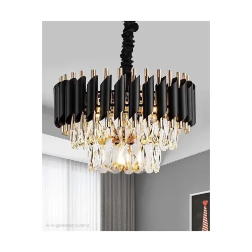 Image of Crown Lighting Crystal Jhumar in Hanging Chandelier Celling Light with Free Bulb Included 