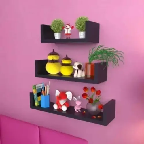Image of Crownista U-Rack MDF Wooden Wall Shelf, 3-Shelf