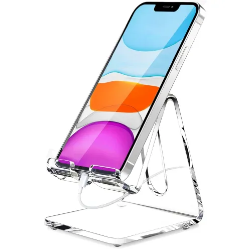 Image of Crpich Acrylic Cell Phone Stand, Portable Clear Phone Stand for Desk