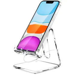 Crpich Acrylic Cell Phone Stand, Portable Clear Phone Stand for Desk