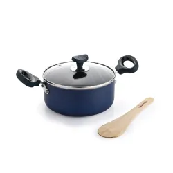 Crystal Aluminium Non Stick Caserolle with Glass lid | PFOA Free | 320 mm | Blue
