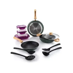 Crystal Aluminum 11 Pcs Non Stick Cookware Set with Induction Bottom