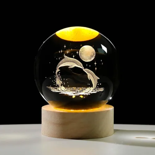 Image of Crystal Ball Lamp with Wooden LED Base 