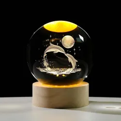 Crystal Ball Lamp with Wooden LED Base
