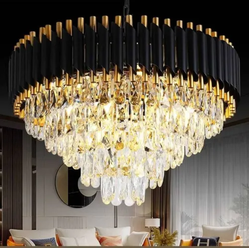 Image of Crystal Chandelier Lamp, Black Gold Finish