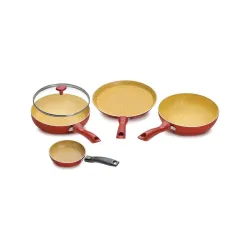 Crystal Induction Base Non-Stick Aluminium Cookware Set, 4-Piece, Maroon