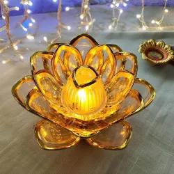 Crystal Lotus LED Diya (Akhand Jyoti Lamp, Battery Operated)