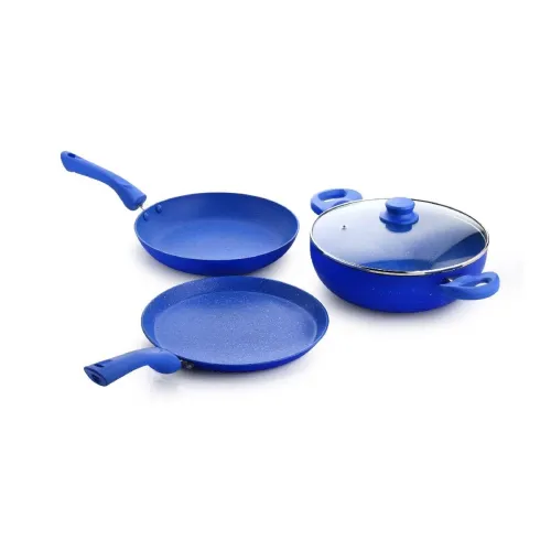 Image of Crystal Marbo Plus Induction Bottom 4 Pc Nonstick cookware Set | Tawa 280 mm + Fry Pan 250 mm + Kadai 250 with Glass Lid