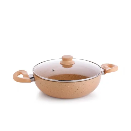 Image of Crystal Marbo Plus Induction Base Aluminium Kadai with Glass Lid, 250mm | Sandalwood