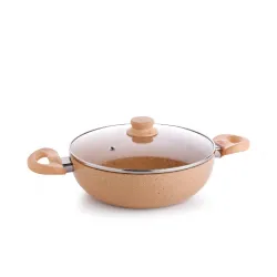 Crystal Marbo Plus Induction Base Aluminium Kadai with Glass Lid, 250mm | Sandalwood