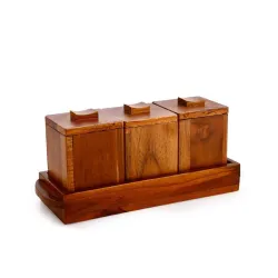 Crystal Milano Premium Teak Wood Tray with 3 Bowls | Serve & Store | Ideal for Home & Restaurants | Handcrafted & Eco-Friendly