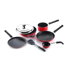 Crystal Aluminium Classic Series 7-Pc Non-Stick Cookware Set | PFOA Free | Tawa, Vagariya, Kadhai with SS Lid, Fry Pan, 