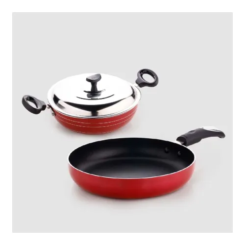 Image of Crystal Platinum Series 2 pcs Nonstick Cookware Set | 250mm Kadai + 250mm Fry Pan with Stainless Steel Lid | Thickness- 