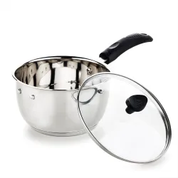 Crystal Stainless Steel Saucepan with Glass Lid| 180 mm |2.5 Litre | Induction Base | Sandwich Bottom | Silver