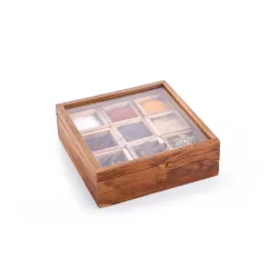 Crystal Teak wood Table Top Masala Dabba/Spice Box