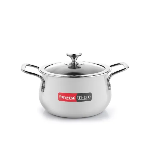 Image of Crystal Trival Triply Stainless Steel Stock Pot 3 Liters with Glass Lid 