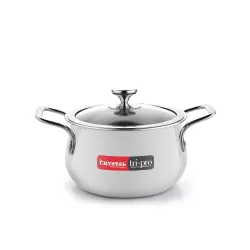 Crystal Trival Triply Stainless Steel Stock Pot 3 Liters with Glass Lid