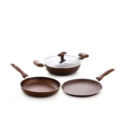 Crystal Vivid Series Induction Bottom Nonstick Cookware Set - 4 Pcs | Tawa 250 mm + Fry Pan 240 mm + Kadai 240mm + Glass