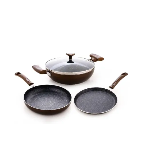 Image of Crystal Vivid Series Induction Base Non Stick Cookware Set- 4 Pcs | Tawa 250 mm + Fry Pan 240 mm + Kadai 240 mm + Glass 