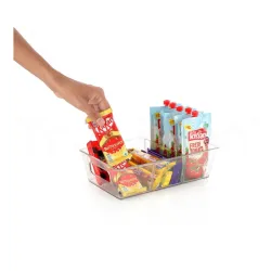 CrystalStorage, Set of 2 Transparent Food Storage Baskets for Freezer with 3 Compartments,Removable Dividers,Handles,Sta