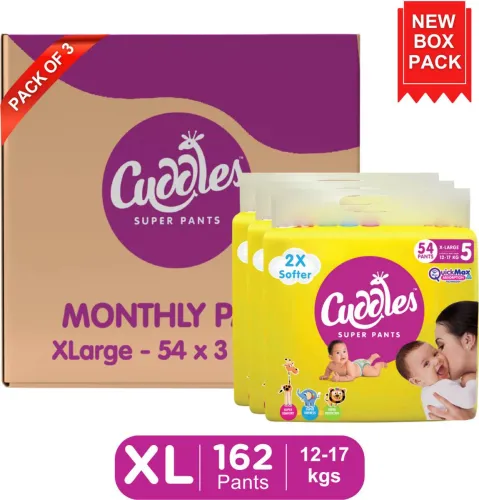 Image of Cuddles - Super Pants Baby Diaper - Combo Pack of 3 - XL  (162 Pieces)