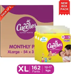 Cuddles - Super Pants Baby Diaper - Combo Pack of 3 - XL  (162 Pieces)