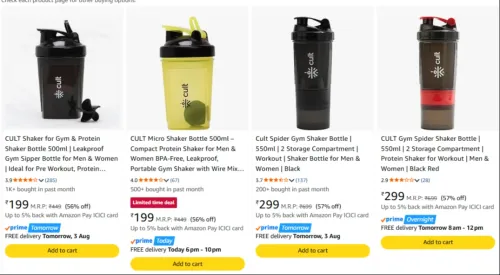 Image of Cult Protein Shaker Bottles upto 57% discount 