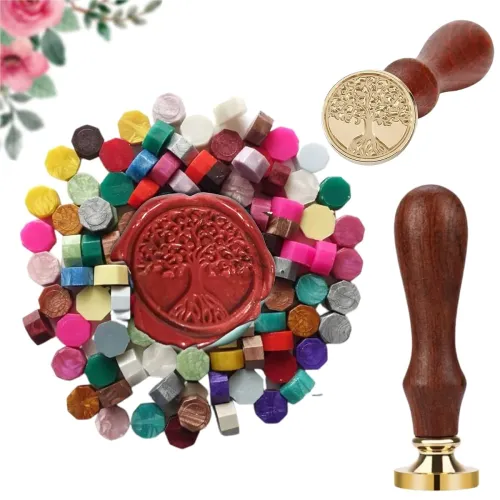 Image of Curated Cart Tree Seal Stamp Kit 50 Multicolor Beads for Decorating 