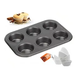 CURATED CART 6-Cavity Muffin Tray with 100 Liners (Grey)