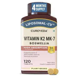 Cureveda Liposomal Vitamin K2 MK-7 55mcg | with Boswellia 25mcg Stronger Bones & Improved Heart Health (120 Tablets)