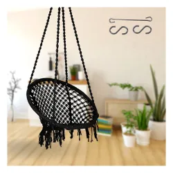 Curio Centre Home Swing Jhula, 120kg Capacity, Cotton Rope, Black