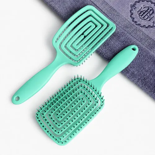 Image of Curved Vented Hair Brush for Fast Blow Drying, Professional Detangling Styling Brush for Wet & Dry Curly