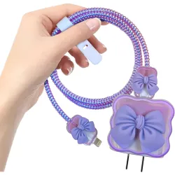 Cute Purple Bow iPhone Charger & Cable Protector Case