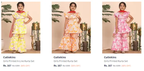 Image of Cutiekins Girls Kurta Sets Starting @ ₹167
