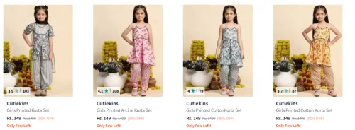 Image of Cutiekins Girl's Kurtas Sets starting @ ₹149