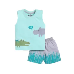 CUTOPIES Boys & Girls Steel Grey Sleeveless T-shirt and Shorts Set (Pack of 1) Baby Boys' Clothing Sets