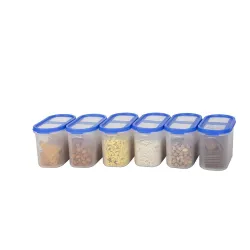 Cutting EDGE 360ｰ top view 3 line stackable BPA-free modular design air-tight kitchen storage container (1200ml - 5 cup - 40 oz) - set of 6, peppy blue