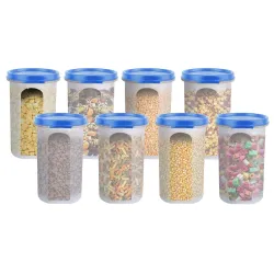 Cutting EDGE Smart Slim Storage Air-Tight Plastic Round Modular Container - for Juice, Dry Fruits - Stackable, BPA Free, Food Grade (585 ML, Light Blue, Set of 8)