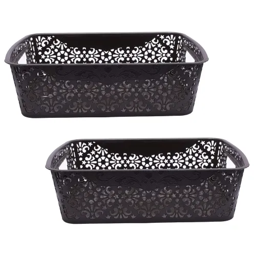 Image of Cutting Edge Essentials Plastic Turkish Basket Medium, Brown (Set of 2)