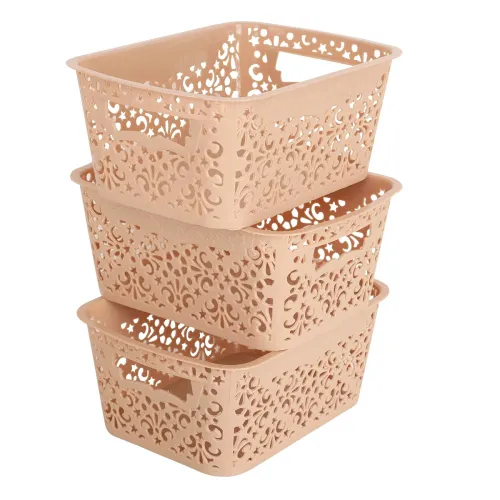 Image of Cutting EDGE Plastic Turkish Storage Basket, Small, Beige (Set of 3)