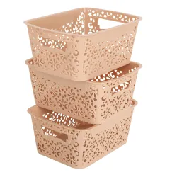 Cutting EDGE Plastic Turkish Storage Basket, Small, Beige (Set of 3)