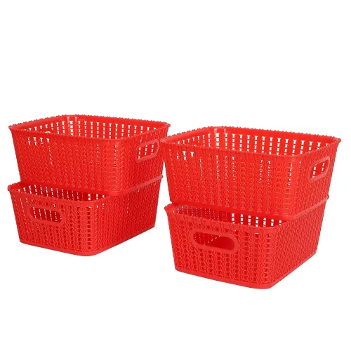 Image of Cutting EDGE Plastic Woven Storage Basket with Handle Small(Set of 4,Red)