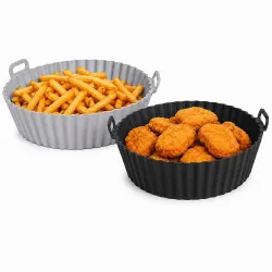 Cutting EDGE Silicone Air Fryer Basket | Non Stick & Reusable Baking Tray | Round Liners with Ear Handles, Heat Resistan