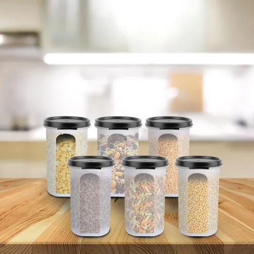 Image of Cutting EDGE 585ML Smart Slim Storage Airtight Container-Black, Set of 6